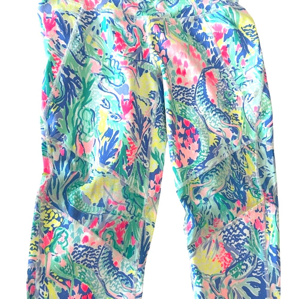 Lilly Pulitzer Luxletic Mermaid’s Cove UPF Crop Leggings Small Colorful Print - Picture 3 of 7